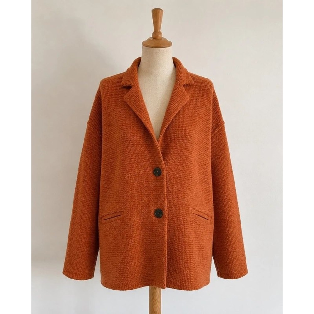 Madewell Womens Merino Wool Blend Waffle Knit Cardigan Blazer Orange Rust Small